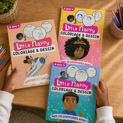 Pack 3 coloriages afro Little Nappy : coiffures fille, coiffures garçon Robby, Afrique et Caraïbes, 4 à 10 ans